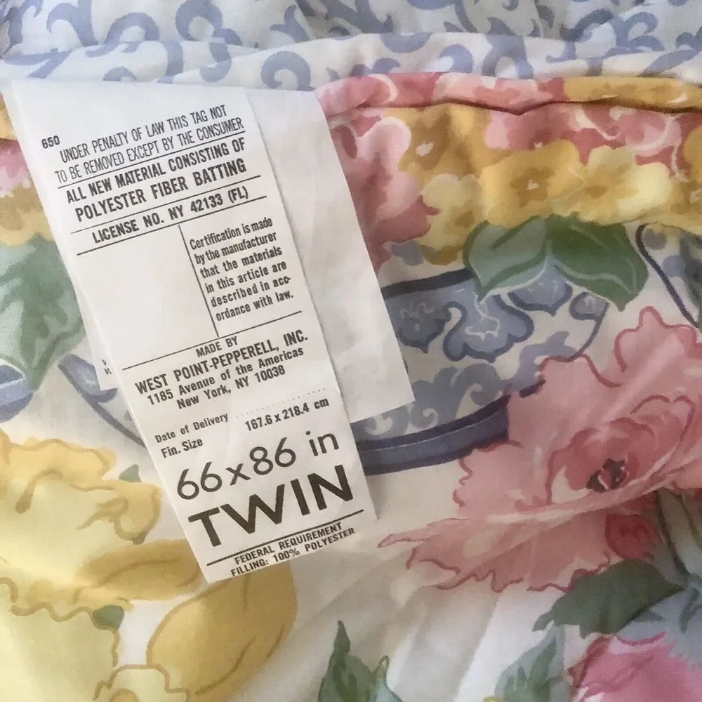 Lady Pepperell Vintage Twin Comforter Blue Ginger Jar Reversible Ruffled Rare